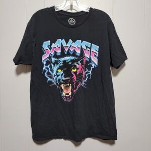 SAVAGE Panther Lightning Graphic T‎ Shirt Mens Size Large Black Cotton Tee